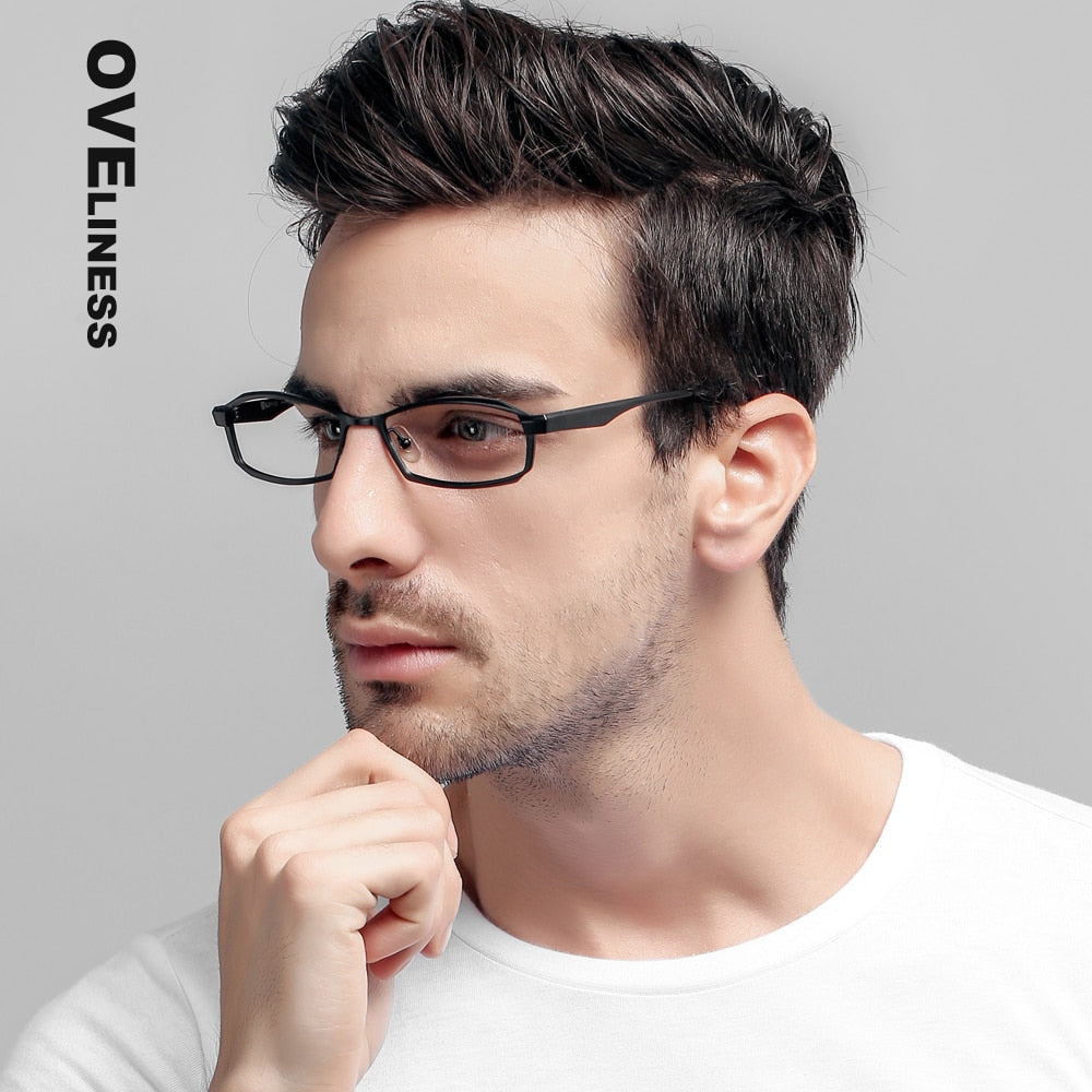Oveliness Men's Full Rim Rectangle Titanium Eyeglasses P8718 Full Rim Oveliness