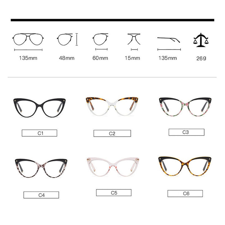 Hotony Women's Full Rim Cat Eye Acetate Frame Eyeglasses 93308 Full Rim Hotony
