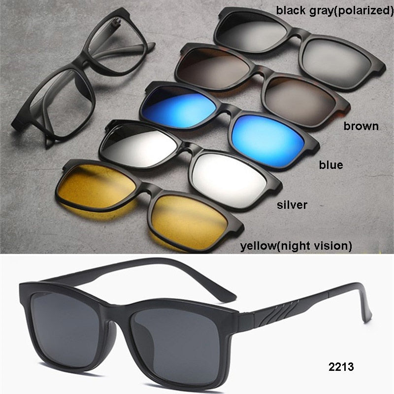 Unisex 5 Piece Clip On Sunglasses Polarized Magnetic Eyeglasses Js3356a Clip On Sunglasses Brightzone 2213  