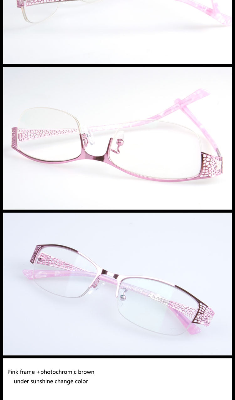 Bclear Women's Alloy Semi Rim Eyeglasses Photochromic P99001 Semi Rim Bclear