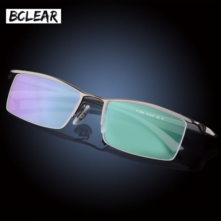Bclear Men's Eyeglasses Titanium Alloy Half Rim Small Faces P8190 Semi Rim Bclear