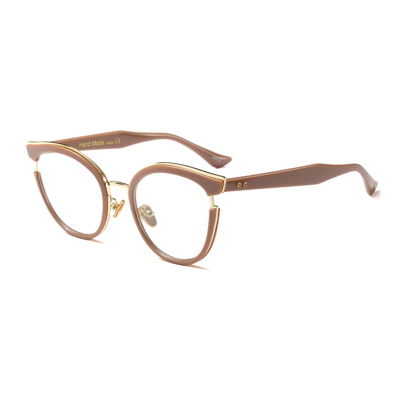 Hotony Women's Full Rim Round Cat Eye Acetate Frame Eyeglasses 97551 Full Rim Hotony Auburn