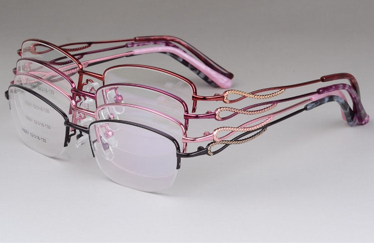 Women's Half Rim Alloy Frame Eyeglasses F6051 Semi Rim Bclear