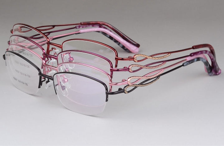Women's Half Rim Alloy Frame Eyeglasses F6051 Semi Rim Bclear