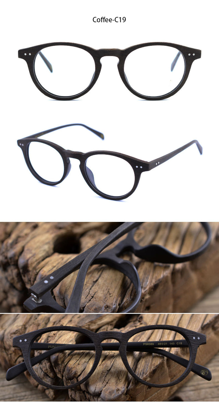 Hdcrafter Unisex Full Rim Round Wood Frame Eyeglasses Ps6089 Full Rim Hdcrafter Eyeglasses