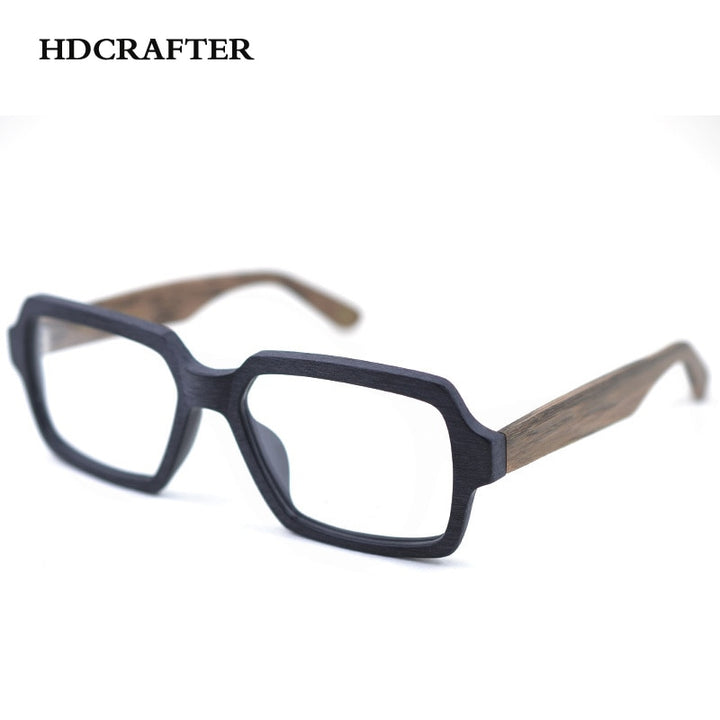 Hdcrafter Unisex Full Rim Oversized Square Wood Acetate Frame Eyeglasses Ps9019 Full Rim Hdcrafter Eyeglasses