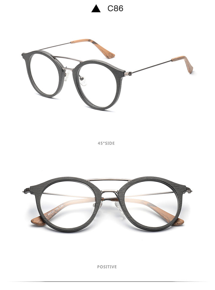 Hdcrafter Unisex Full Rim Round Wood Alloy Double Bridge Eyeglasses 4821 Full Rim Hdcrafter Eyeglasses