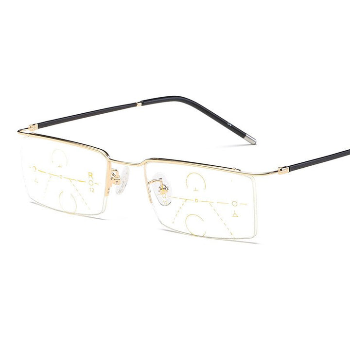 Brightzone Men's Reading Glasses Semi Rim Alloy Progressive Reading Glasses Brightzone