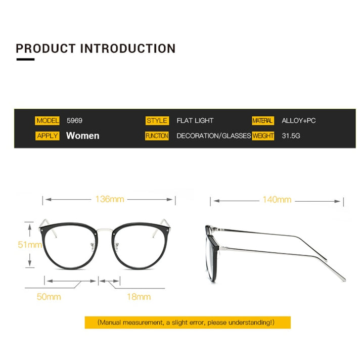 Hotochki Women's Full Rim Cat Eye Alloy PC Frame Eyeglasses 5969 Full Rim Hotochki