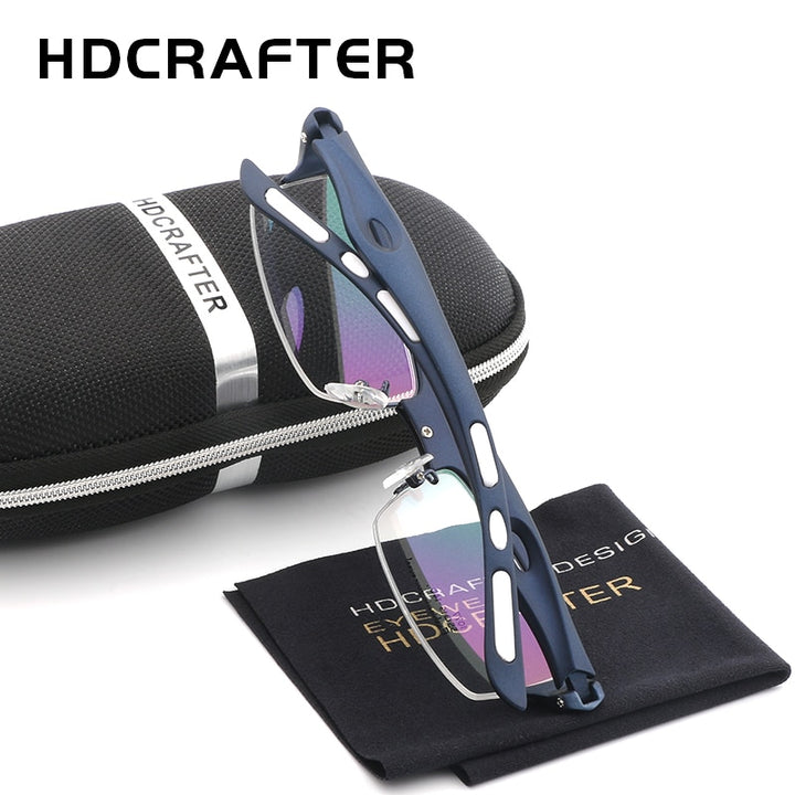 Hdcrafter Men's TR 90 Rectangle Semi Rim Frame Eyeglasses L1077 Semi Rim Hdcrafter Eyeglasses