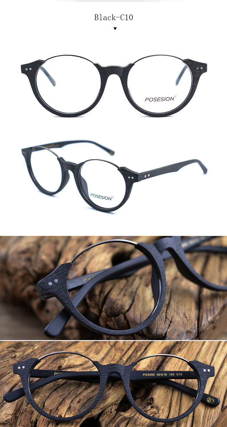 Hdcrafter Unisex Full Rim Round Metal Wood Frame Eyeglasses Ps5059 Full Rim Hdcrafter Eyeglasses