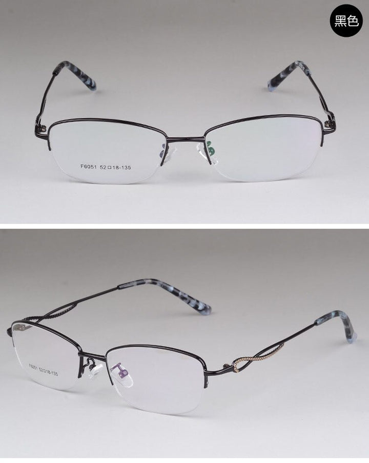 Women's Half Rim Alloy Frame Eyeglasses F6051 Semi Rim Bclear