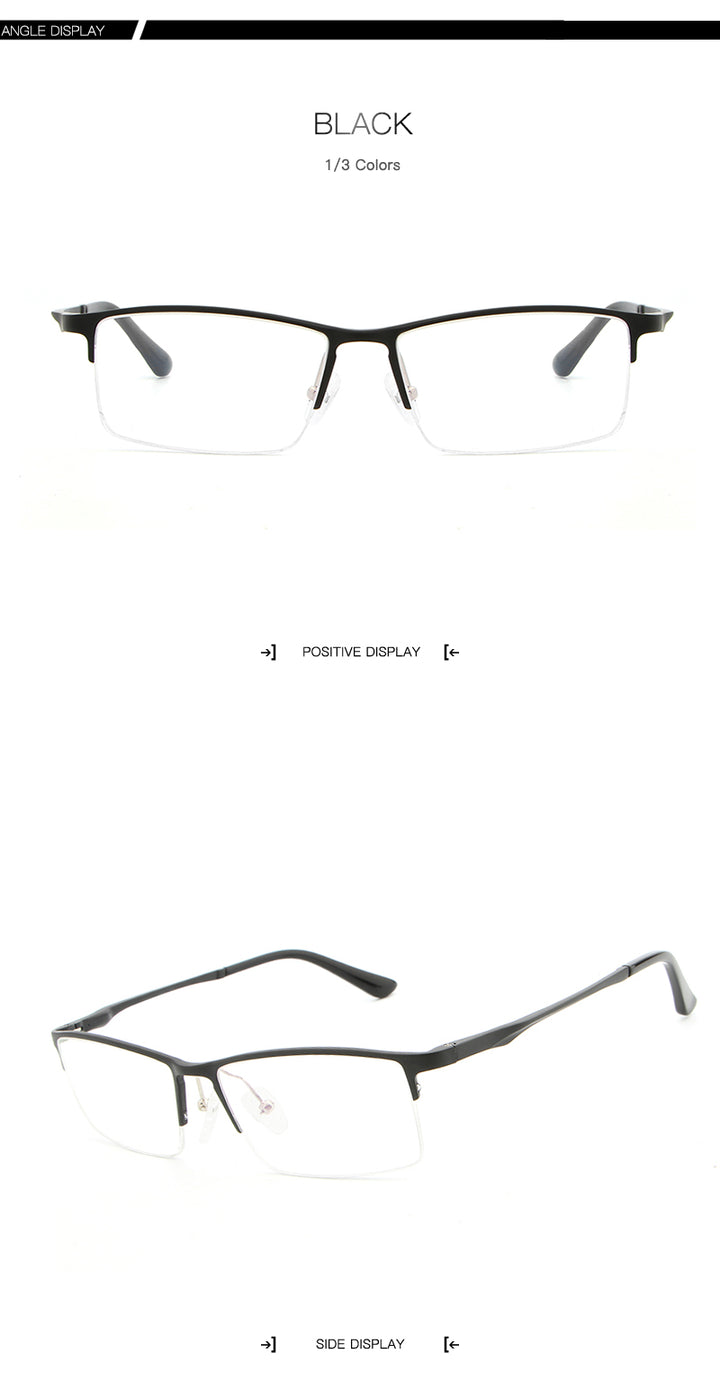 Hdcrafter Men's Semi Rim Rectangular Alloy Frame Eyeglasses Lp6263 Semi Rim Hdcrafter Eyeglasses