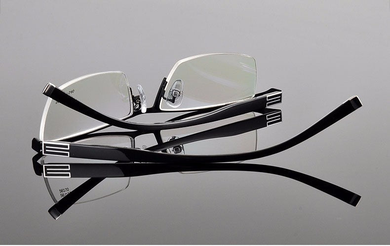 Reven Jate Men's Semi Rim Rectangle Titanium Alloy Eyeglasses 56170 Semi Rim Reven Jate