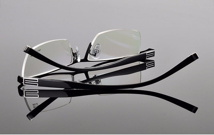 Reven Jate Men's Semi Rim Rectangle Titanium Alloy Eyeglasses 56170 Semi Rim Reven Jate