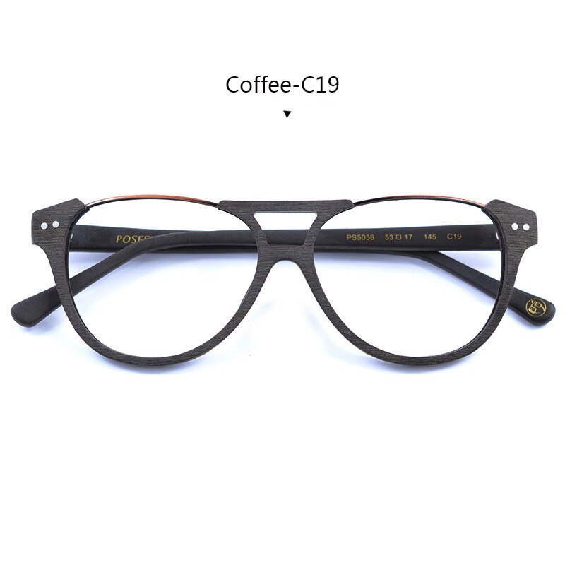 Hdcrafter Unisex Full Rim Round Double Bridge Metal Wood Frame Eyeglasses Ps5056 Full Rim Hdcrafter Eyeglasses C19