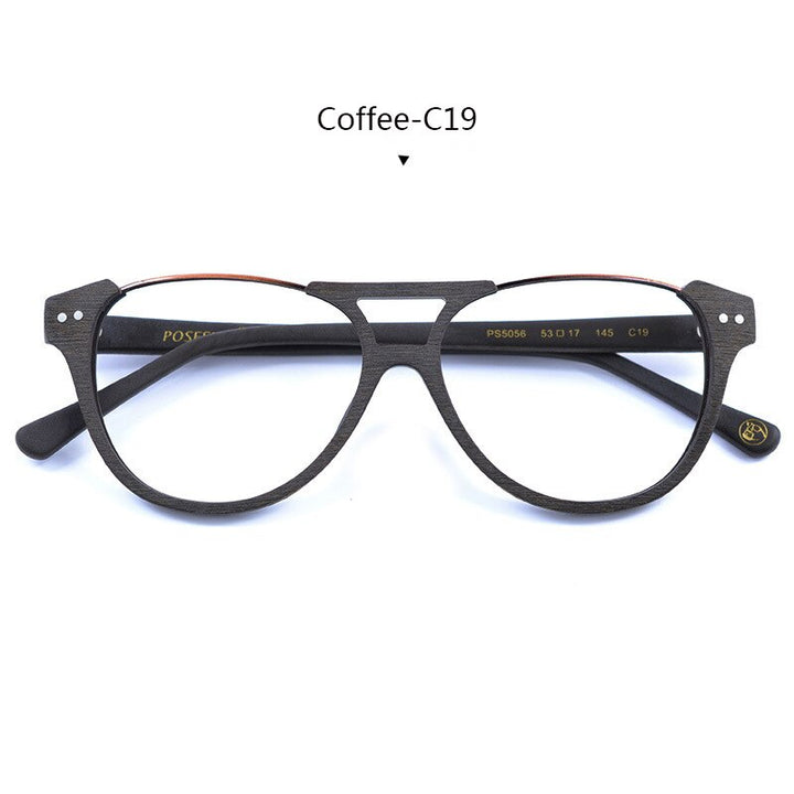 Hdcrafter Unisex Full Rim Round Double Bridge Metal Wood Frame Eyeglasses Ps5056 Full Rim Hdcrafter Eyeglasses C19