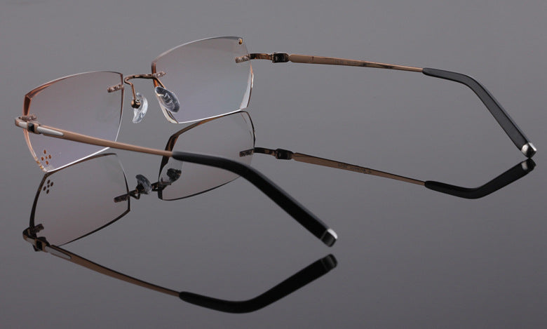 Reven Jate 611 Pure Titanium Rimless Diamond Cutting Glasses Frame Eyeglasses Men Brown Rimless Reven Jate
