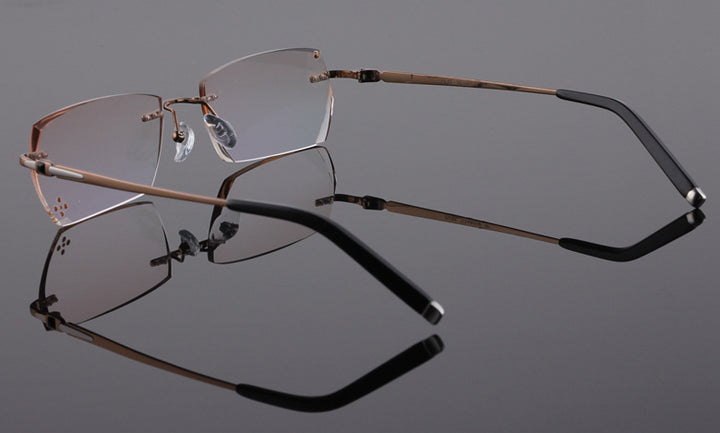 Reven Jate 611 Pure Titanium Rimless Diamond Cutting Glasses Frame Eyeglasses Men Brown Rimless Reven Jate