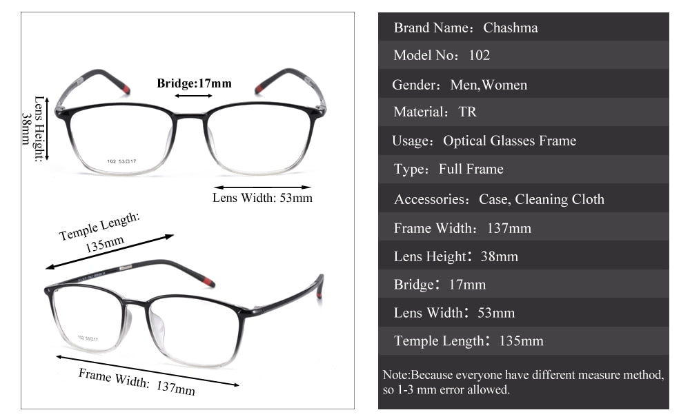 Chashma Ottica Unisex Full Rim Small Temple Round Square Tr 90 Titanium Eyeglasses 102 Full Rim Chashma Ottica