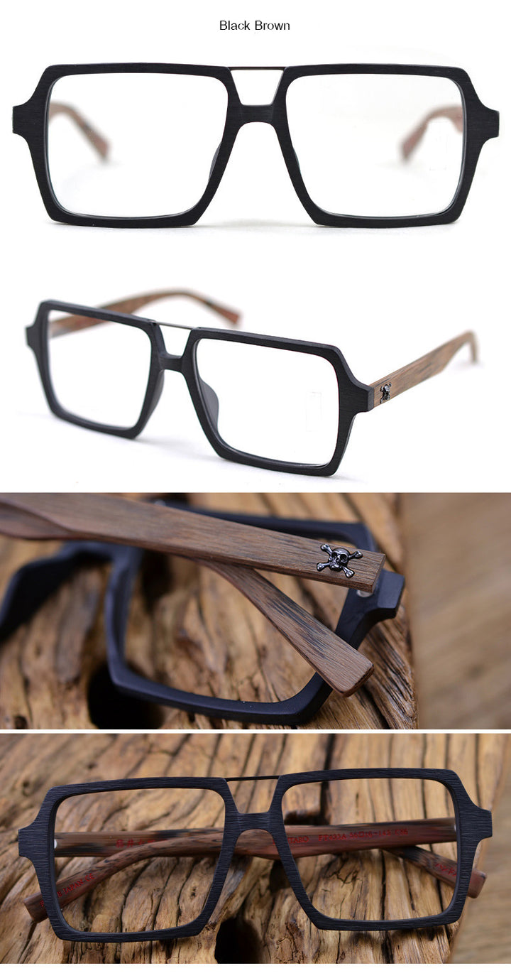 Hdcrafter Unisex Full Rim Square Double Bridge Wood Alloy Frame Oversize Eyeglasses Ps9016 Full Rim Hdcrafter Eyeglasses