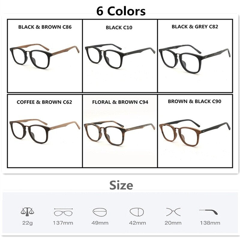 Hdcrafter Unisex Full Rim Round Square Wood Metal Frame Eyeglasses Hb029 Full Rim Hdcrafter Eyeglasses   