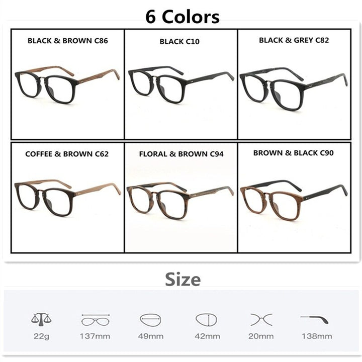 Hdcrafter Unisex Full Rim Round Square Wood Metal Frame Eyeglasses Hb029 Full Rim Hdcrafter Eyeglasses