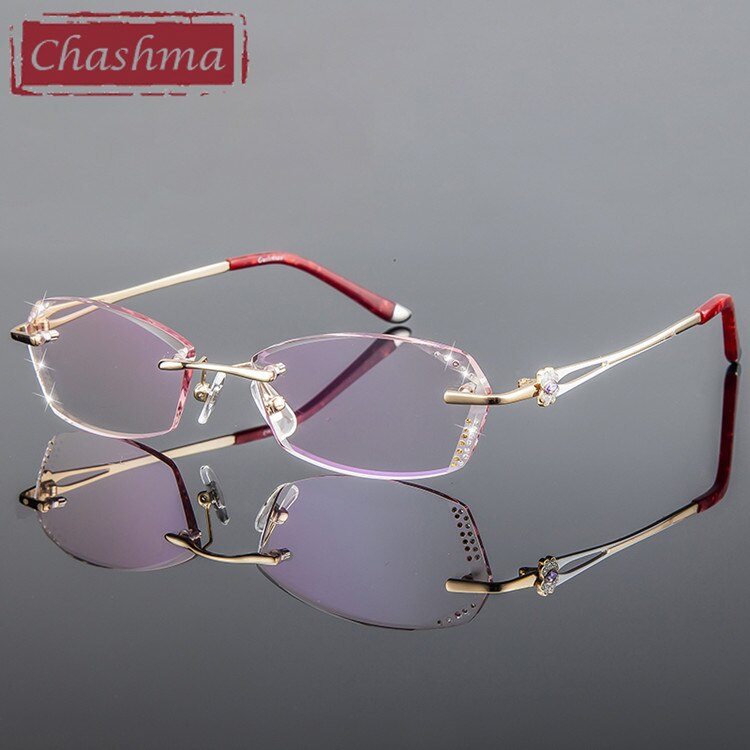 Chashma Women's Rimless Square Titanium Eyeglasses R856 Rimless Chashma Gray Red