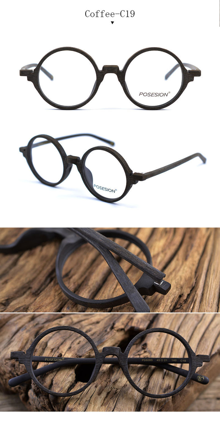 Hdcrafter Unisex Full Rim Round Metal Wood Frame Eyeglasses Ps6083 Full Rim Hdcrafter Eyeglasses