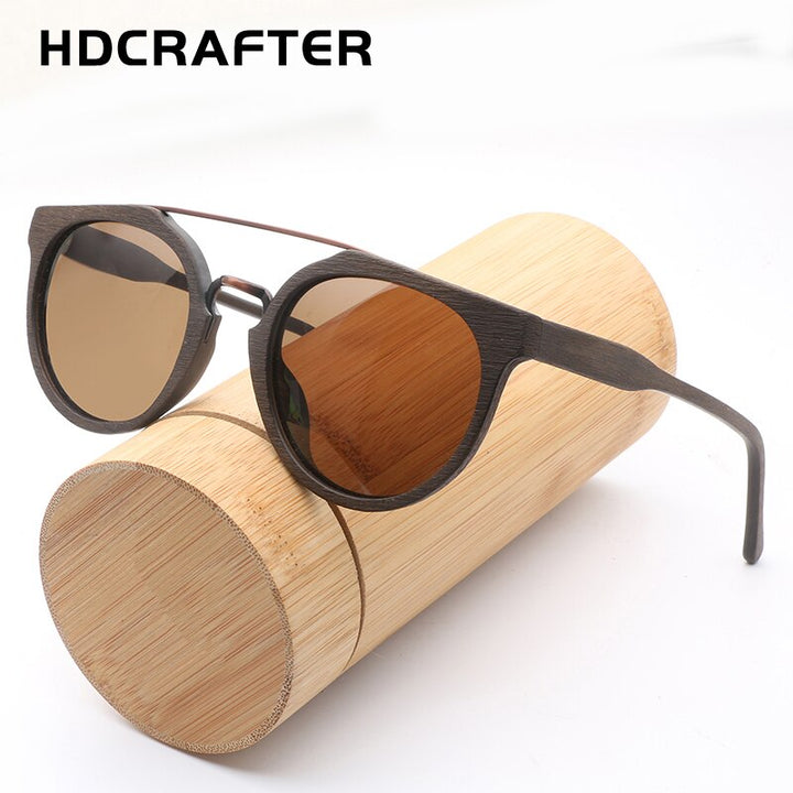 Hdcrafter Unisex Full Rim Round Wood Metal Frame Polarized Sunglasses Lhb023 Sunglasses HdCrafter Sunglasses   