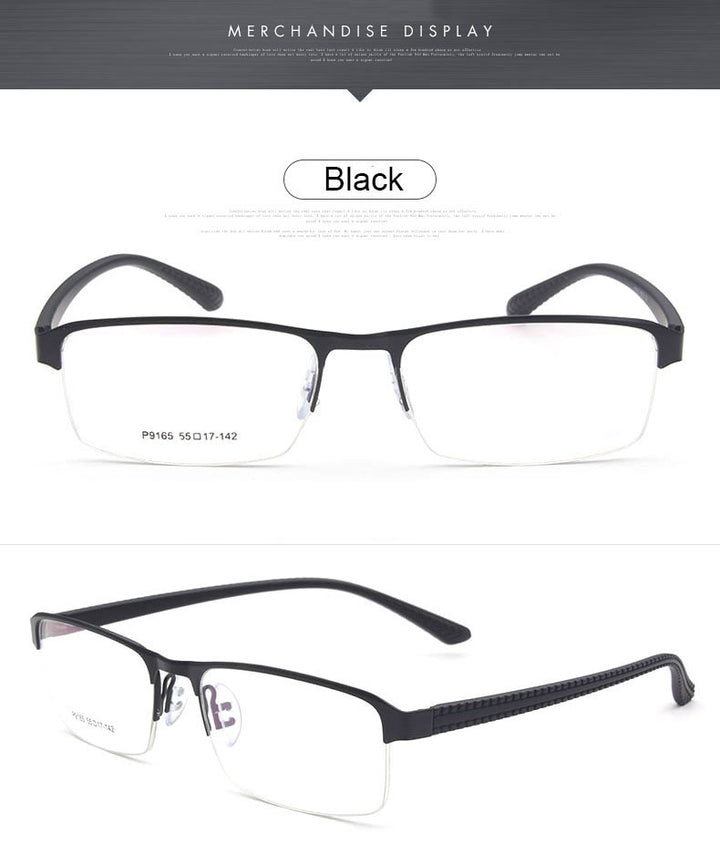 Reven Jate Men's Semi Rim Square Alloy Eyeglasses P9165 Semi Rim Reven Jate