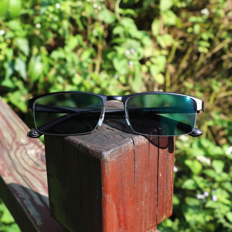 Hdcrafter Men's Semi Rim Rectangle Titanium Alloy Frame Photochromic Reading Glasses 9bs Reading Glasses Hdcrafter Eyeglasses