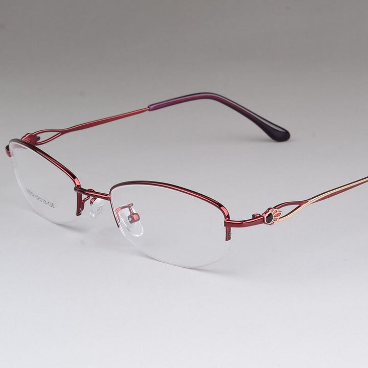 Women's Alloy Semi Rim Frame Eyeglasses  F6052 Semi Rim Bclear Red