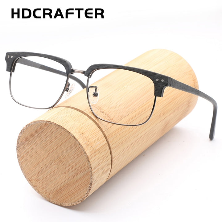 Hdcrafter Unisex Full Rim Square Wood Metal Frame Eyeglasses Lhb026 Full Rim Hdcrafter Eyeglasses