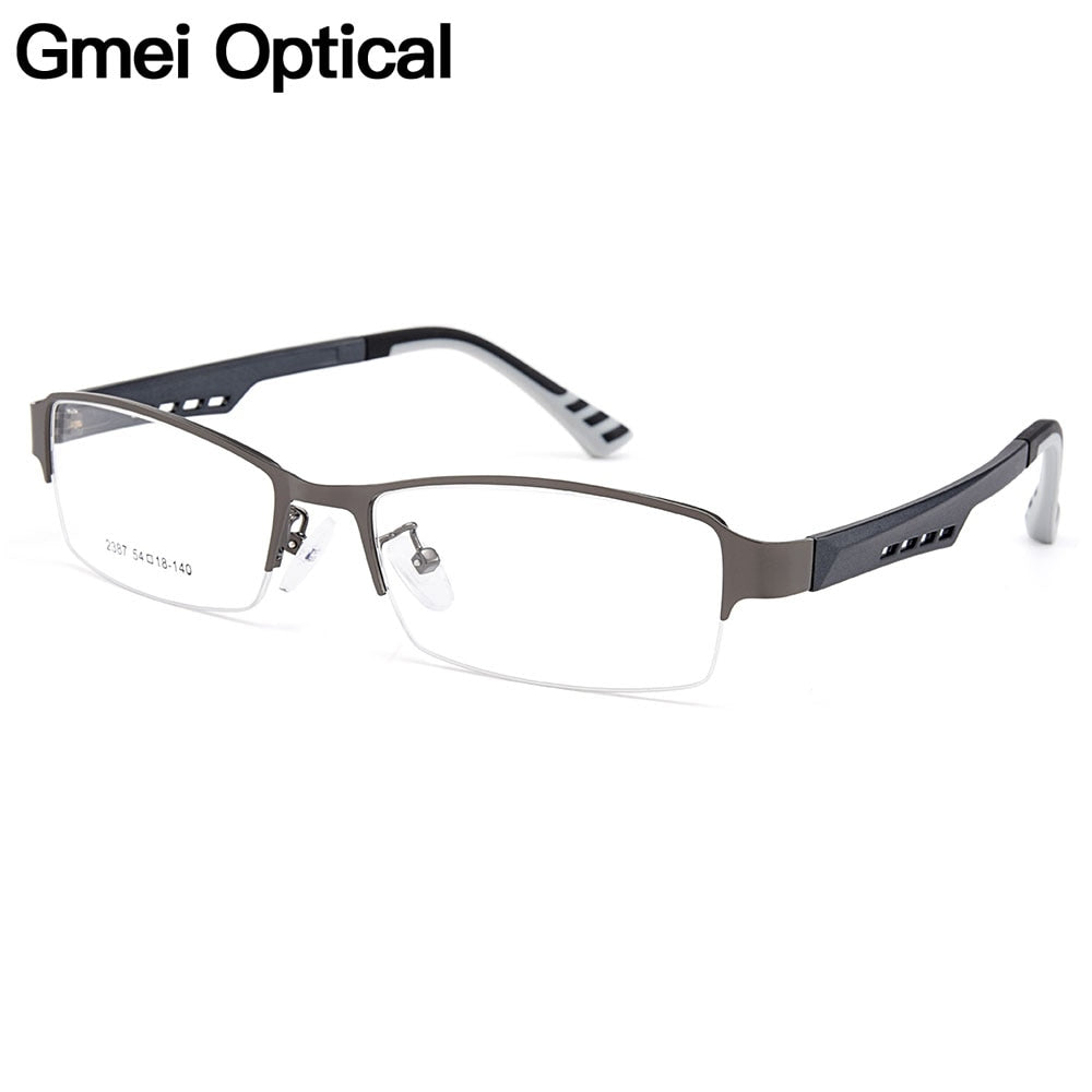 Gmei Men's Semi Rim Square Tr 90 Titanium Alloy Eyeglasses Y2387 Semi Rim Gmei Optical