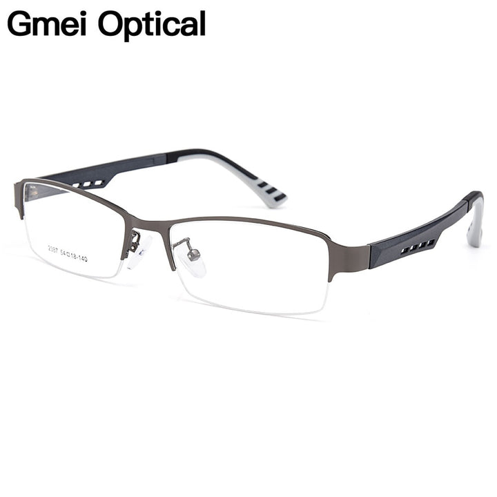 Gmei Men's Semi Rim Square Tr 90 Titanium Alloy Eyeglasses Y2387 Semi Rim Gmei Optical