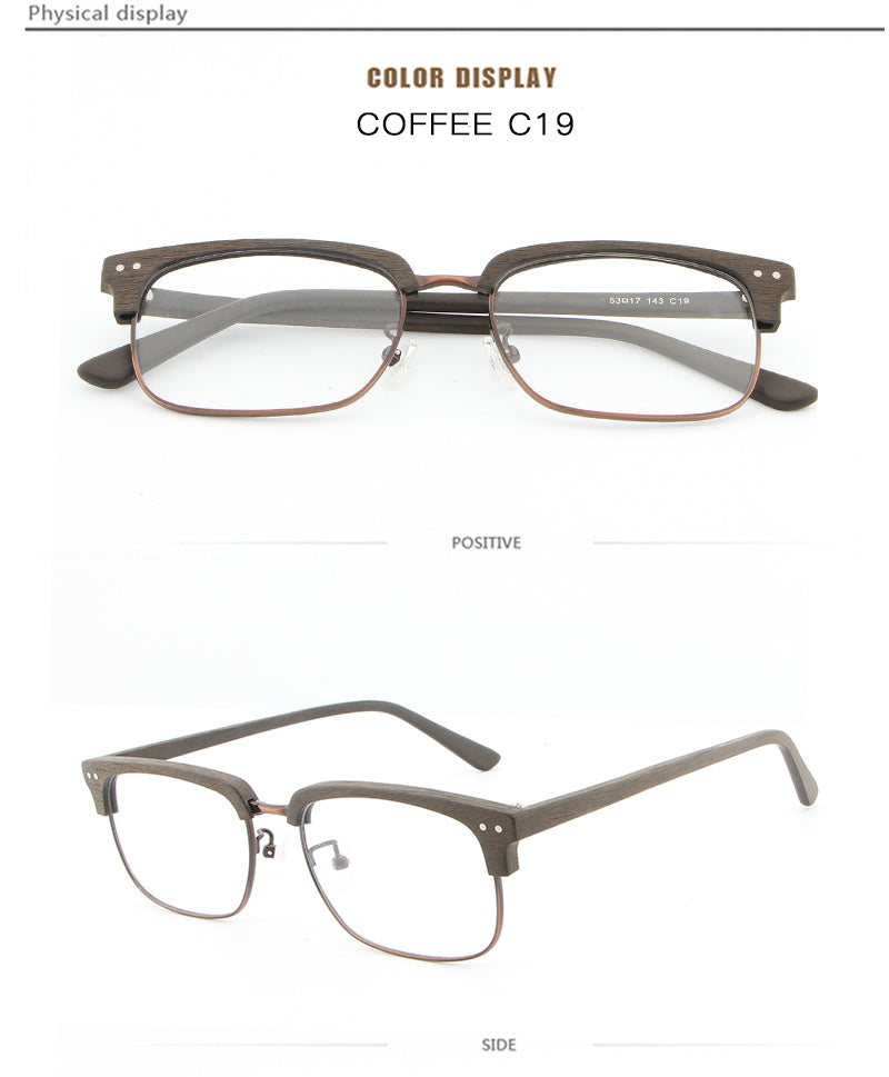 Hdcrafter Unisex Full Rim Square Wood Metal Frame Eyeglasses Lhb026 Full Rim Hdcrafter Eyeglasses