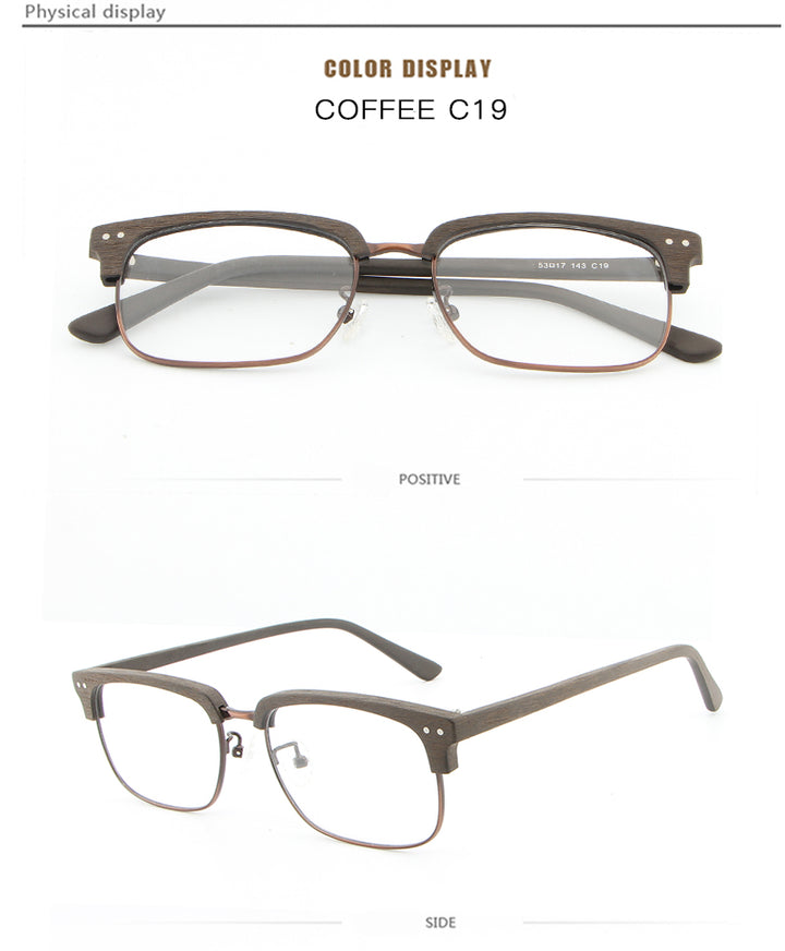 Hdcrafter Unisex Full Rim Square Wood Metal Frame Eyeglasses Lhb026 Full Rim Hdcrafter Eyeglasses