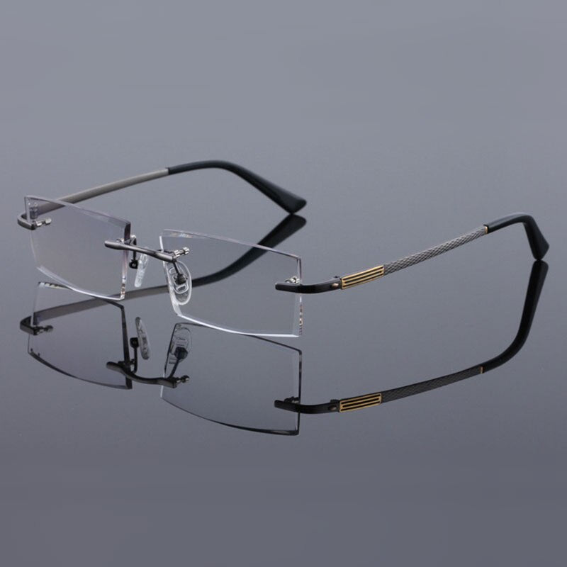 Reven Jate 5904 Titanium Rimless Diamond Cutting Man Glasses Frame Eyeglasses (Black) Rimless Reven Jate Default Title
