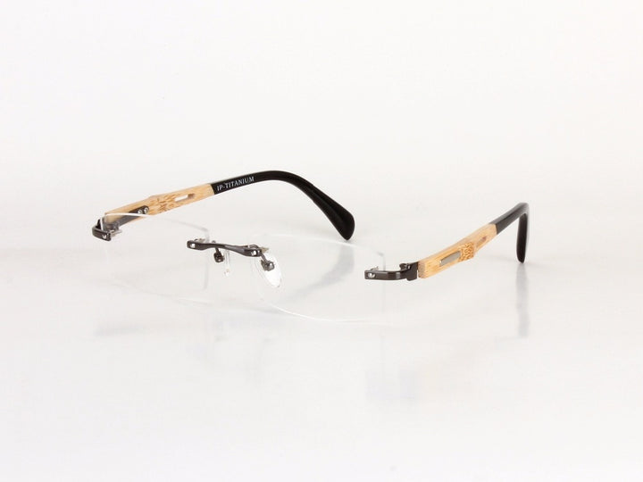 Chashma Men's Rimless Square Titanium Bamboo Eyeglasses R866 Rimless Chashma gray