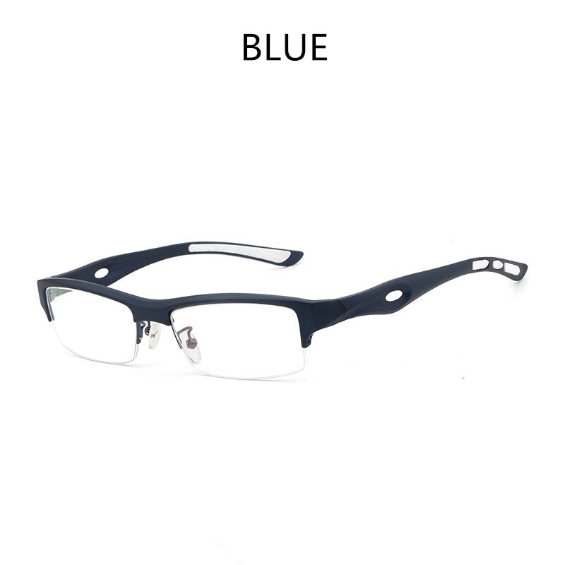 Hdcrafter Men's TR 90 Rectangle Semi Rim Frame Eyeglasses L1077 Semi Rim Hdcrafter Eyeglasses BLUE