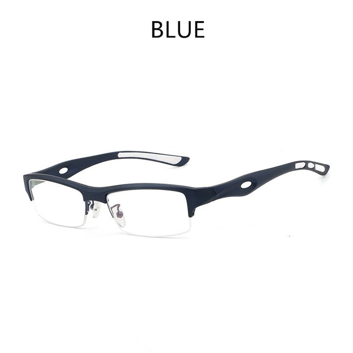 Hdcrafter Men's TR 90 Rectangle Semi Rim Frame Eyeglasses L1077 Semi Rim Hdcrafter Eyeglasses BLUE