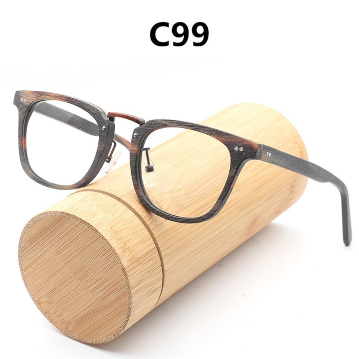 Hdcrafter Unisex Full Rim Square Round Wood Frame Eyeglasses Lbh025 Full Rim Hdcrafter Eyeglasses C99