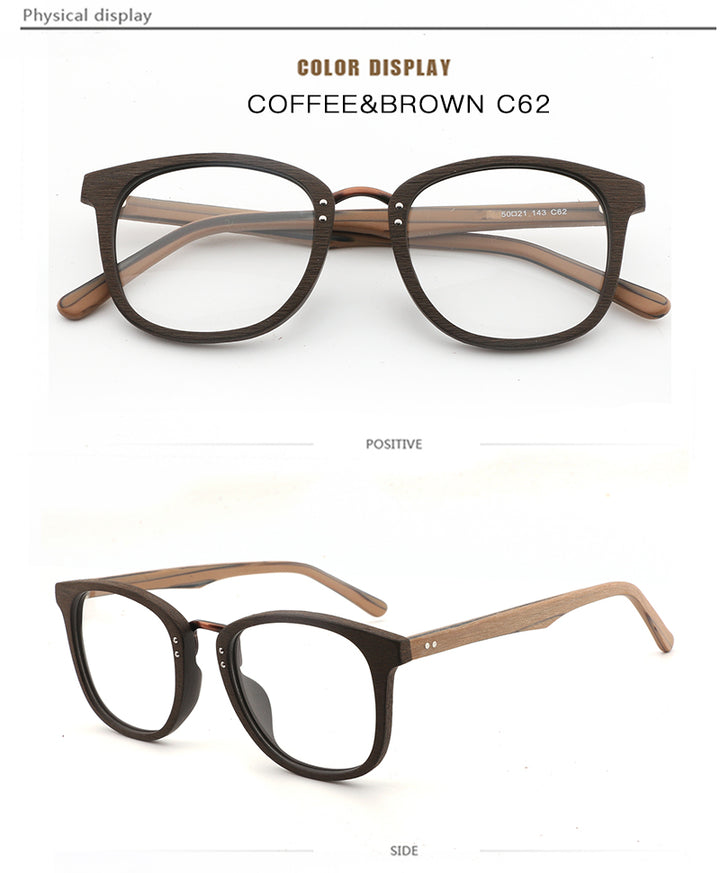 Hdcrafter Unisex Full Rim Round Square Wood Metal Frame Eyeglasses Hb029 Full Rim Hdcrafter Eyeglasses