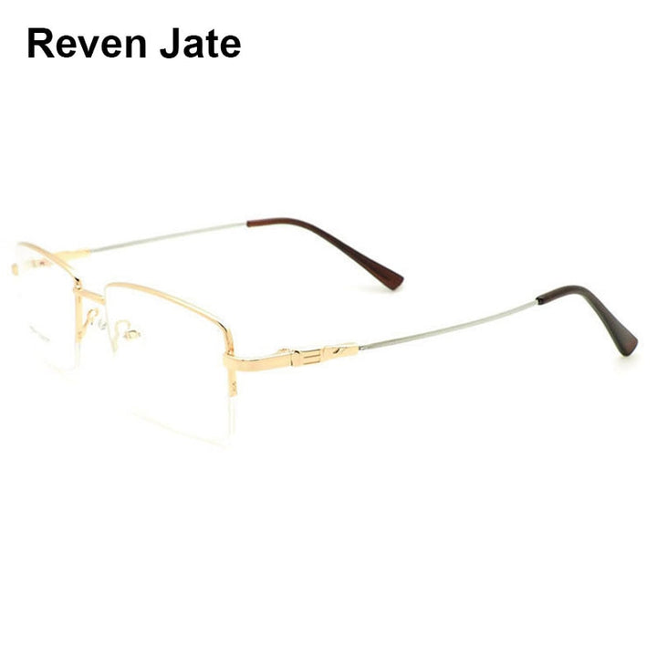Reven Jate Men's Semi Rim Square Titanium Alloy Eyeglasses Semi Rim Reven Jate