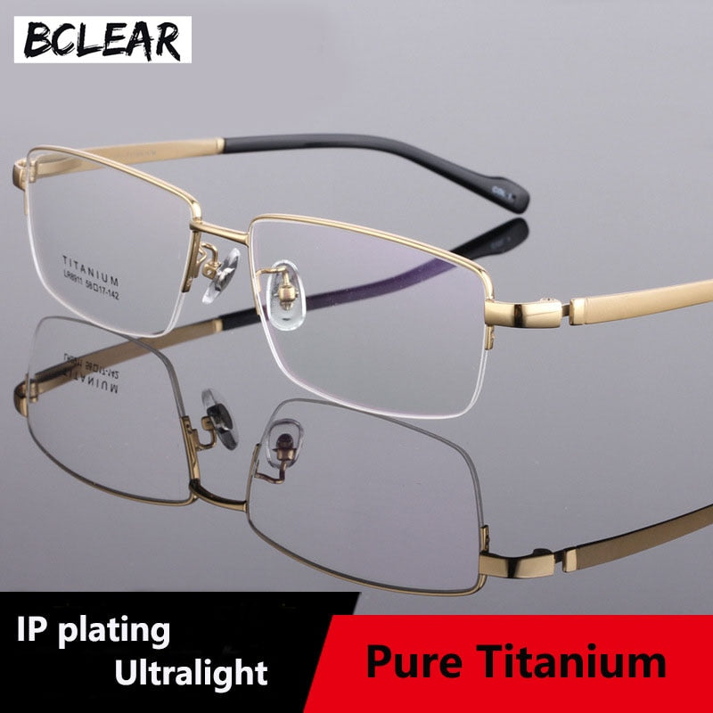 Men's Titanium Eyeglasses Square Semi Rim Frame  Lr8911 Semi Rim Bclear