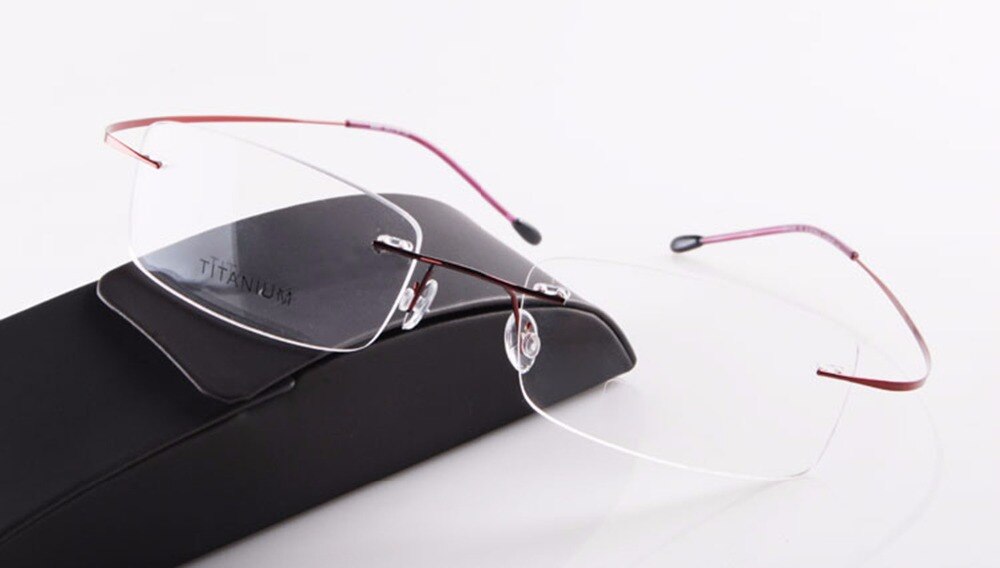 Chashma Unisex Rimless Oval Titanium Eyeglasses F637 Rimless Chashma Red