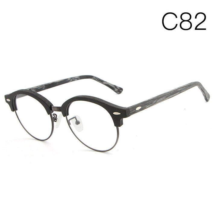 Hdcrafter Unisex Full Rim Round Wood Metal Frame Eyeglasses Hb033 Full Rim Hdcrafter Eyeglasses C82  