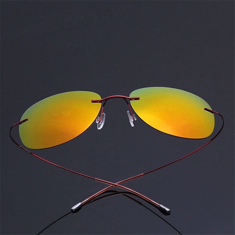 Brightzone Men's Sunglasses Oval Titanium Rimless Polarized 1258 Rimless Brightzone Red Yellow