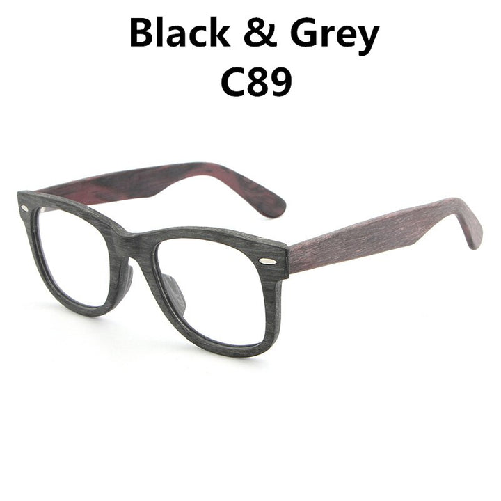 Hdcrafter Unisex Full Rim Square Round Wood Frame Eyeglasses Lhb031 Full Rim Hdcrafter Eyeglasses Black GreyC89